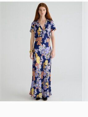 J Crew short sleeve luster crepe slip dress in dusk floral print